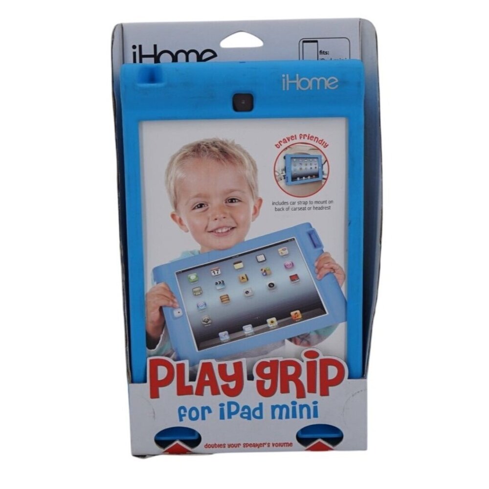 iHome Play Grip Case for iPad Mini – Blue, Travel-Friendly, Shock-Absorbing Prot